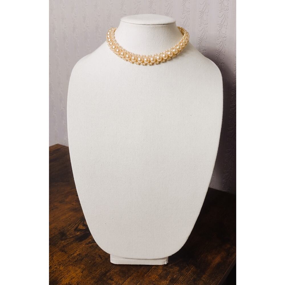 MCM Double Strand Faux Pearl Choker Necklace Statement Jewelry